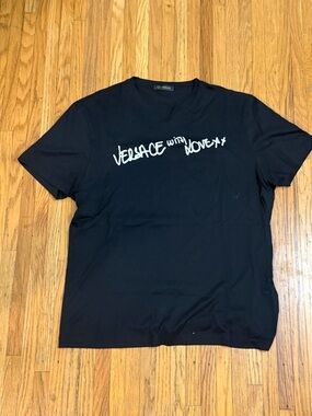 Versace Black Crewneck T-Shirt with White Script Logo